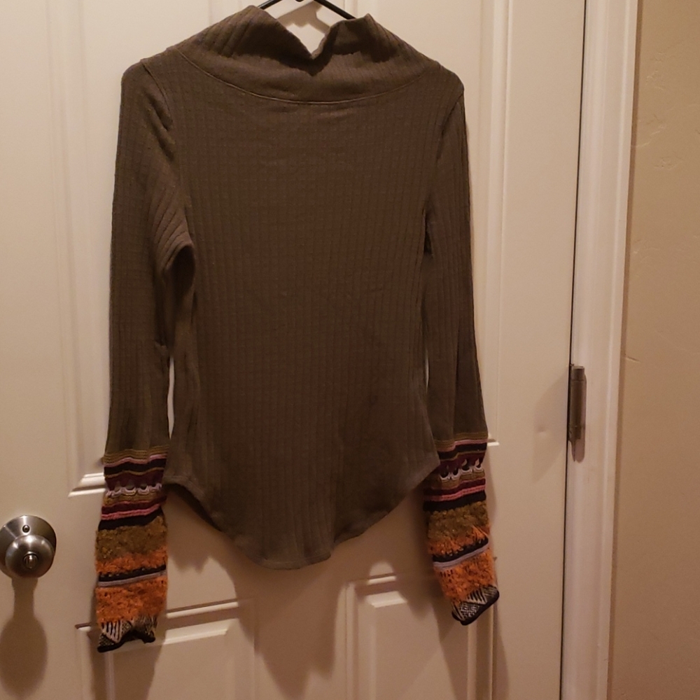 Free People Thermal Top Crochet Sleeves